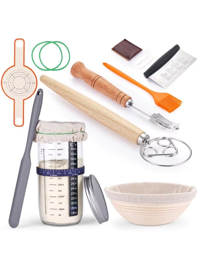 طقم متكامل لتحضير خبز الساوردو – سلة تخمير الخبز وأدوات احترافية لصناعة الخبز - Image 1